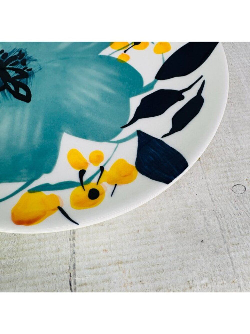Baum Brothers BELLA FLORAL Turquoise Yellow Floral Salad Lunch Plates Set of 4 - Picture 15 of 16